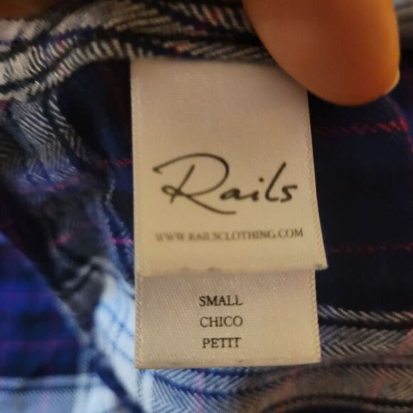 Rails Long Sleeve Button Up Flannel Shirt Womens S White Purple Plaid Pocket - Picture 4 of 6